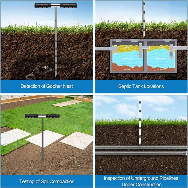 Soil Sampler Probe Stainless Steel Soil Sampling Probe 10.2inch T-shaped Garden Soil Test Kit Quick Inspection For Farm lawn