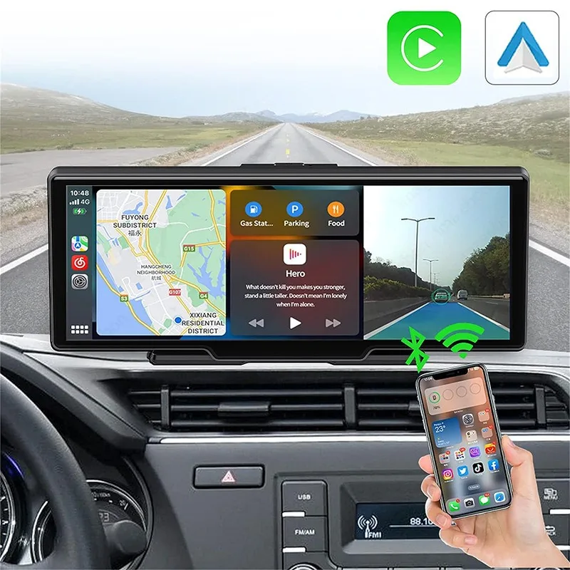 

10.26" Dash Cam Dual Lens Touchscreen Carplay, Wireless Apple CarPlay & Android Auto Navigation System for Vehicles