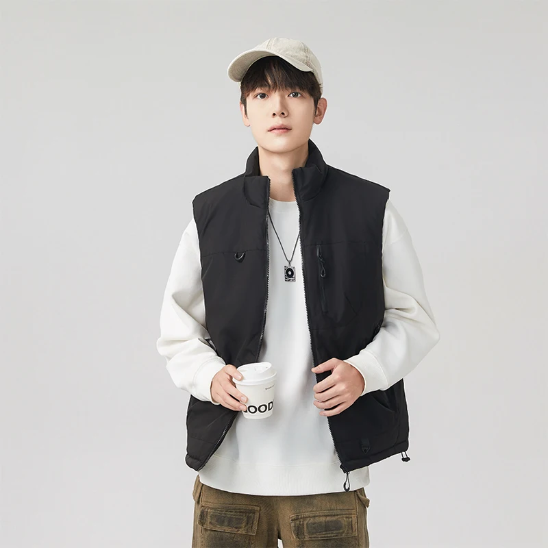 เสื้อกั๊กฤดูหนาวสำหรับผู้ชาย ใส่เล่นกิจกรรมกลางแจ้ง กันลม ระบายอากาศได้ดี อุ่นสบาย นุ่มสบาย ป้องกันความหนาวเย็น เสื้อผ้าฝ้ายอุ่น