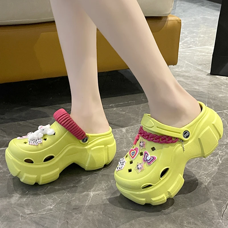 Summer Women Slippers Cross Decoration Garden Sandals Platform Clogs EVA Flip Flops Y2K Outdoor Vacation Shoe For Female 34-41