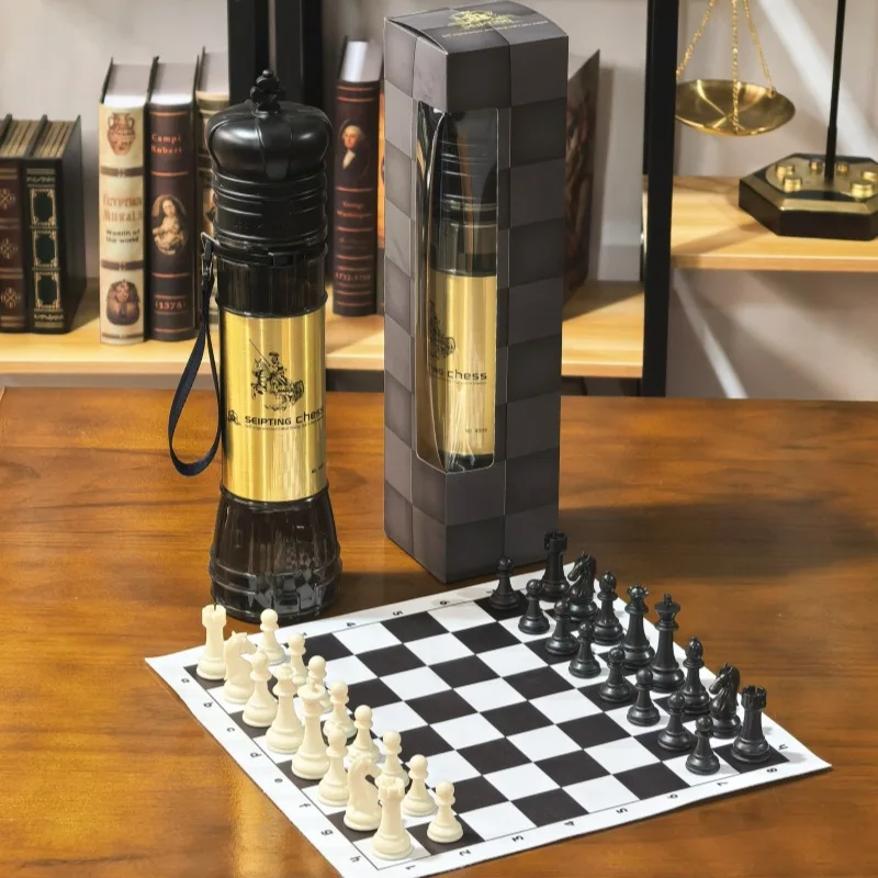 

Scale Portable Chess Set with Faux Leather Board cool Packaging, suitable for gift giving- Foldable, Durable Plastic Pieces