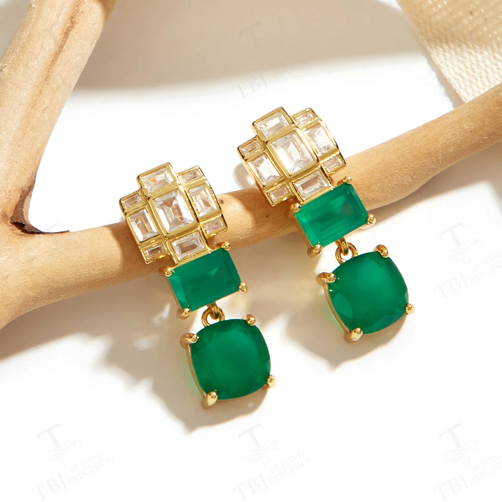 Light luxury retro design Natural green agate earrings S925 silver fashion jewelry for women daily, anniversary & birthday gifts