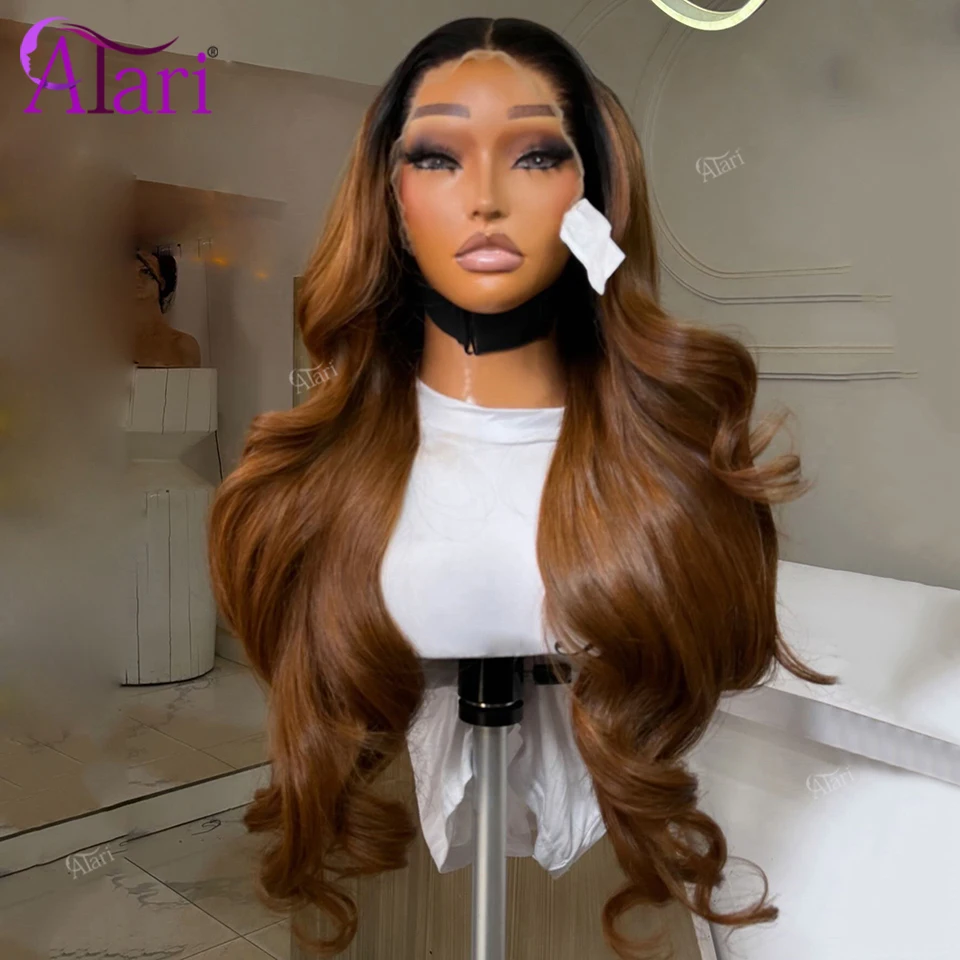 

Transparent 13X4 13X6 Lace Frontal Wig Black Roots Ombre Cocoa Brown Human Hair Brazilian Remy Human Hair Wigs Pre Plucked