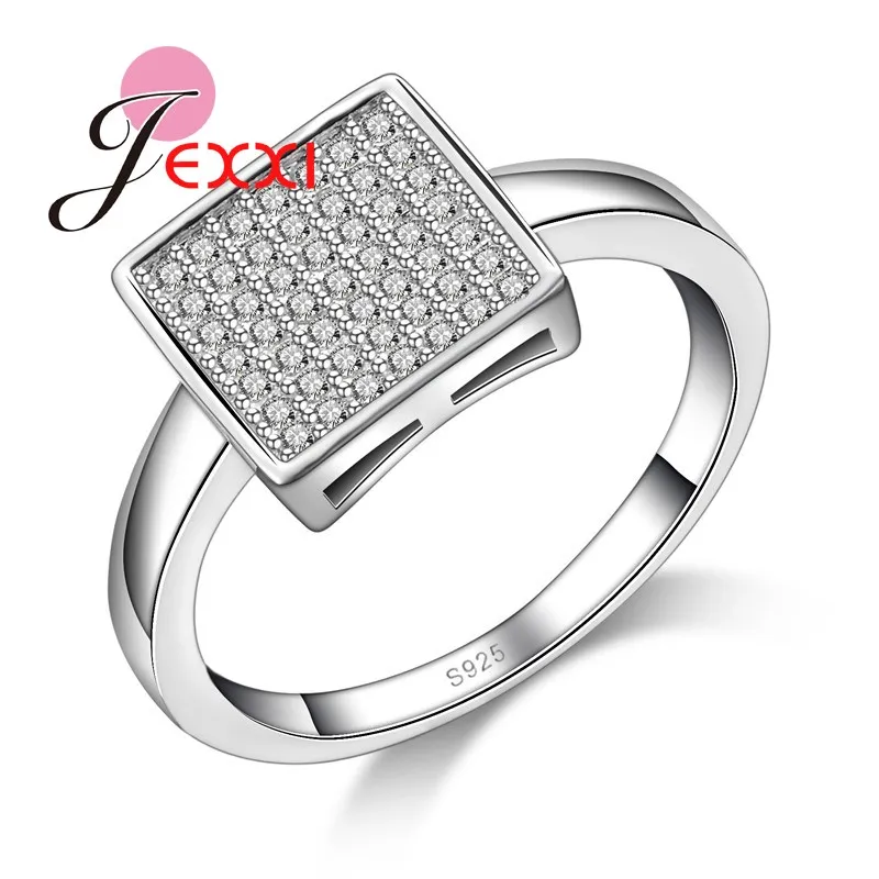 

Simple Design Square Cut Shiny Zircon Rhinestone Decoration Women Rings High Quality 925 Sterling Silver Color Jewelry Wholesale