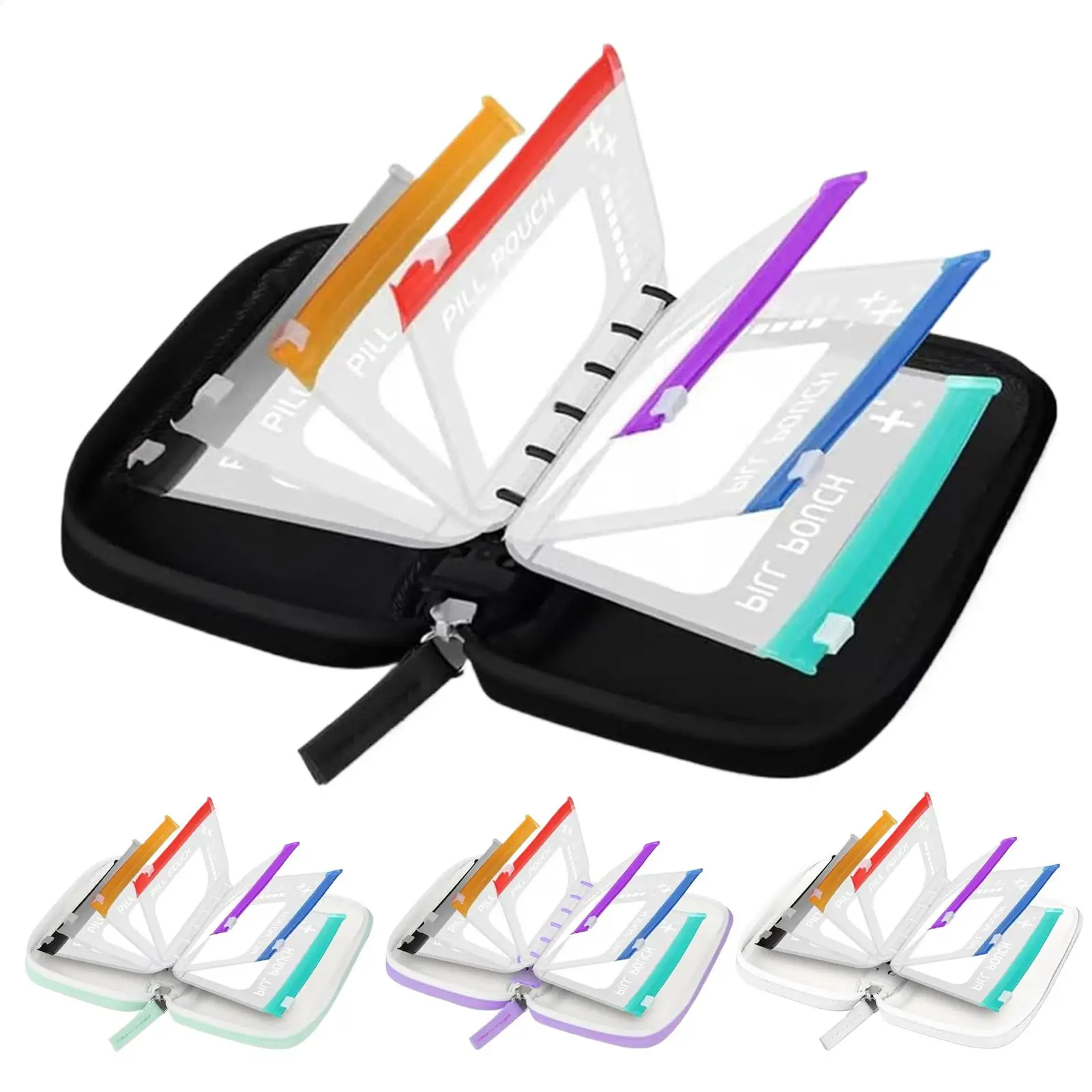 pill pouch bags 14 zipper pill bags Waterproof Supplement Organizer Case with 14 Compartments Zippered Reusable Pill Pouch