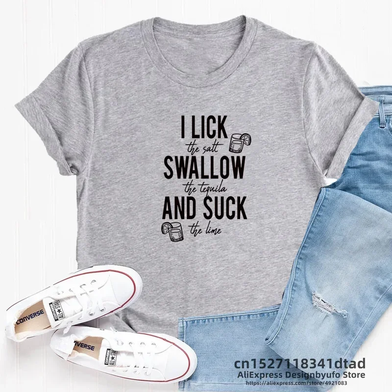 Lick Swallow and Suck T Shirt Letter Print  Short Sleeve Graphic T Shirts Casual Soft Oversized Tee Shirt Female Clothing