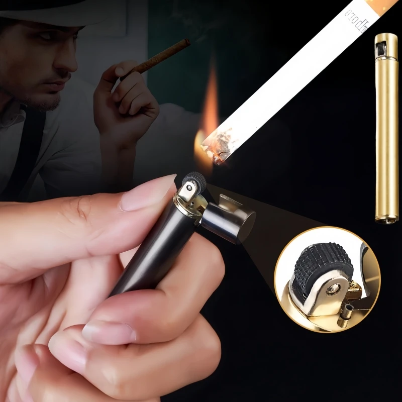 

Mini Compact Open Flame Lighter Metal Grinding Wheel Lighter Portable Can Place Cigarette Box Smoking Accessories Smoking Gifts