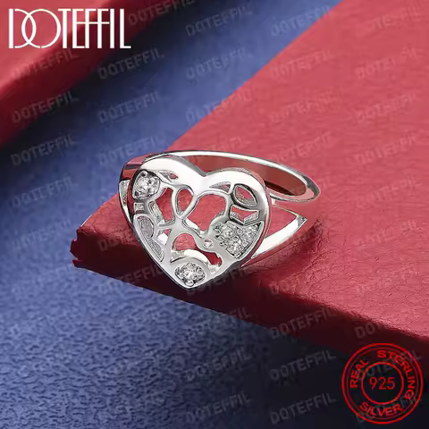 925 Sterling Heart Silver AAA Crystal Ring For Woman Fashion Wedding Engagement Party Gift Charm Jewelry