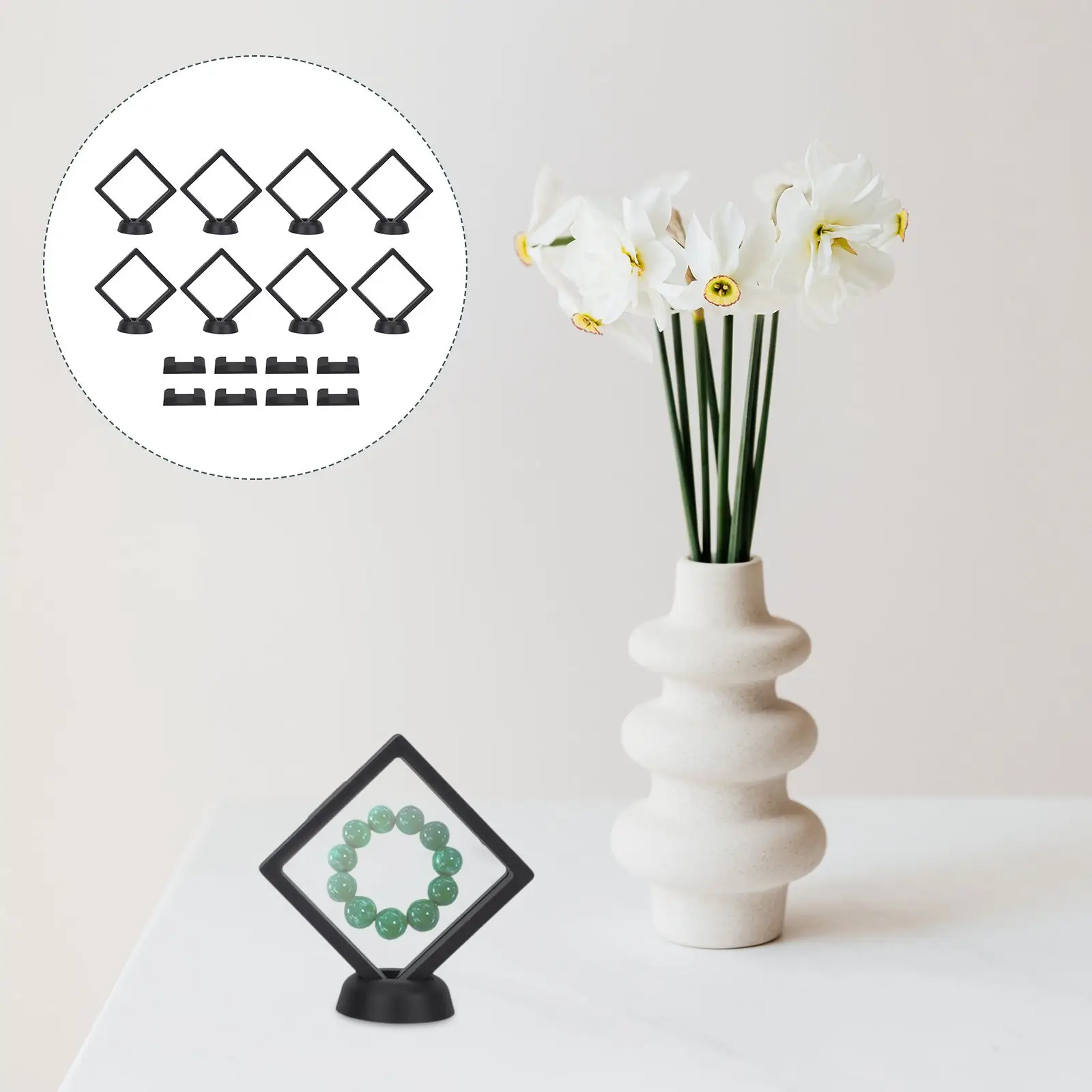 24 Pcs Display Box Floating Stand 3D Case for Rings Bracelets Coins PE Film Display Stand Trays Storage