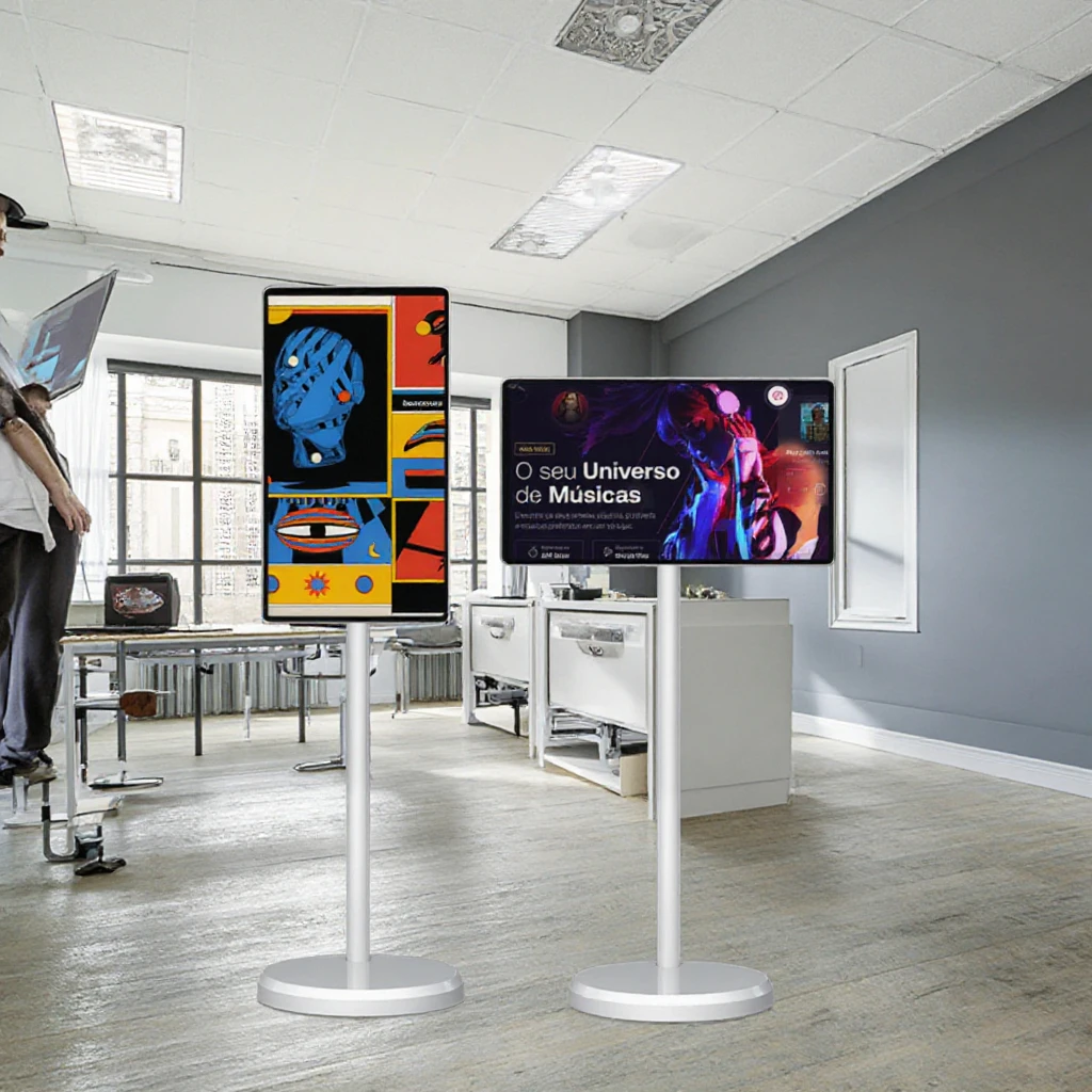 تلفزيون متنقل ذكي 21.5 بوصة الأكثر مبيعًا على عجلات أبيض 4 جيجابايت + 64 جيجابايت شاشة تعمل باللمس تلفزيون شاشة LCD ذكية تفاعلية #2