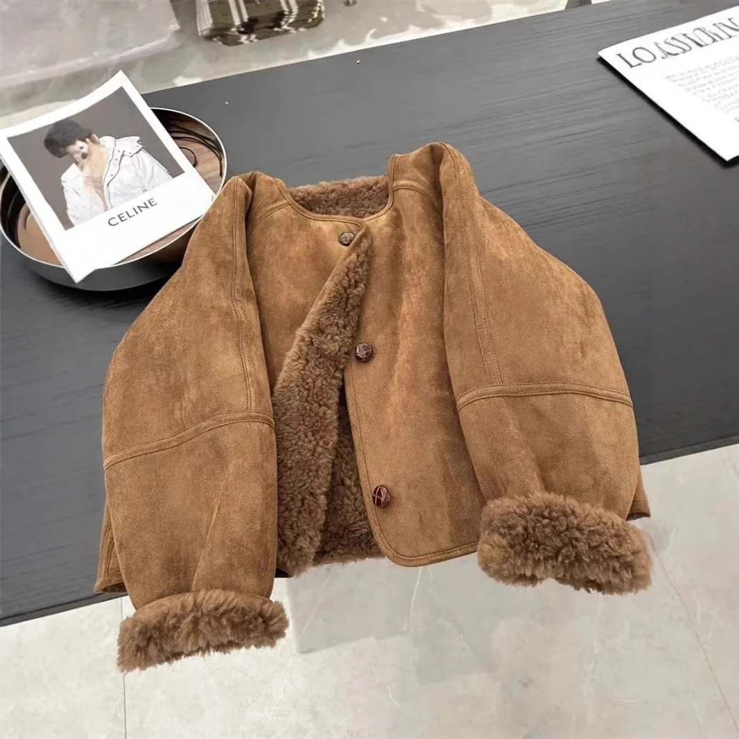 2025 Autumn Winter New Fashion Fur Integrated Thick Women Casual Jacket Versatile Solid Color Female Lamb Fur Suede Coat