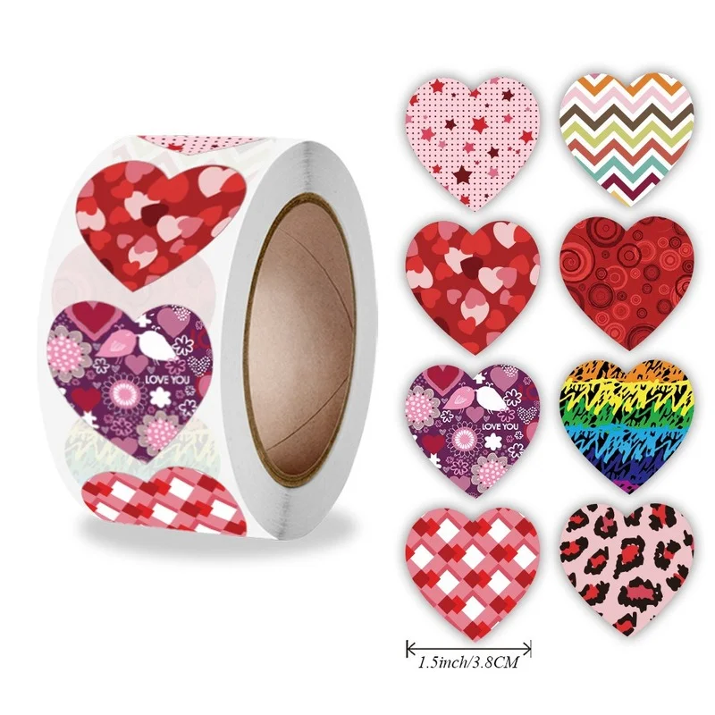 50-500pcs Red Hearts Valentine's Day Sticker 8 Patterned Gift Decorations Adhesive Label for Small Commodities Seal Decoration