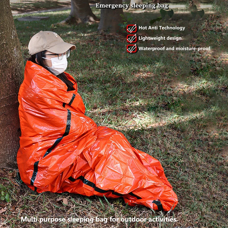 Sac de couchage d'urgence étanche et résistant à l'humidité, camping PE, film d'aluminium orange, instituts froids simples, sac de couchage chaud