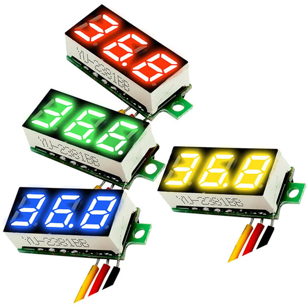 1-10Pcs 3 Wires Digital Voltmeter Mini DC 0-100V Voltmeter Voltage Tester Panel Meter Red/Blue/Green/Yellow For Motorcycle Car