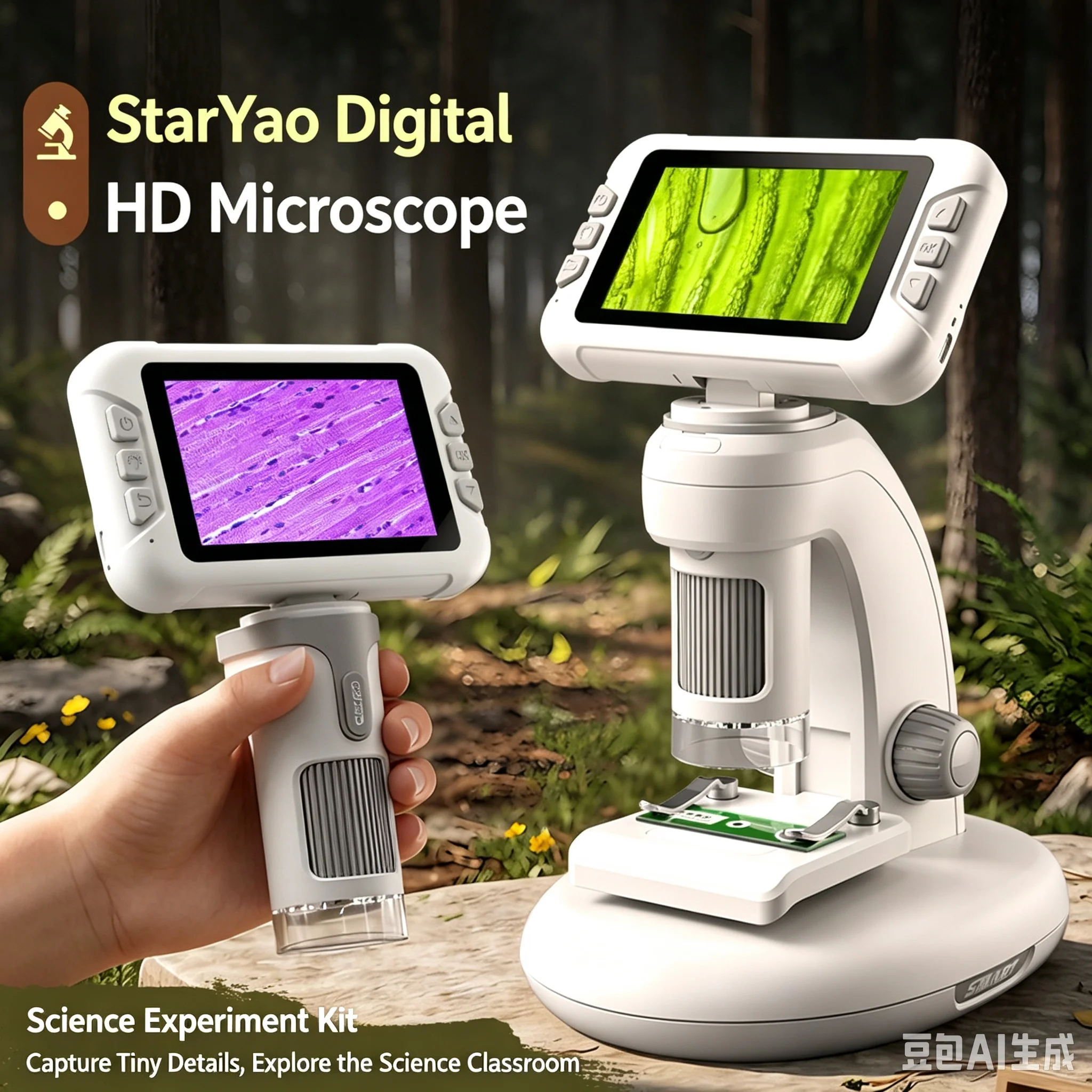 JJRC New Portable Digital Microscope for Kids, Multi-functional Science Experiment Toy with HD Large Screen and Photo/Video Reco