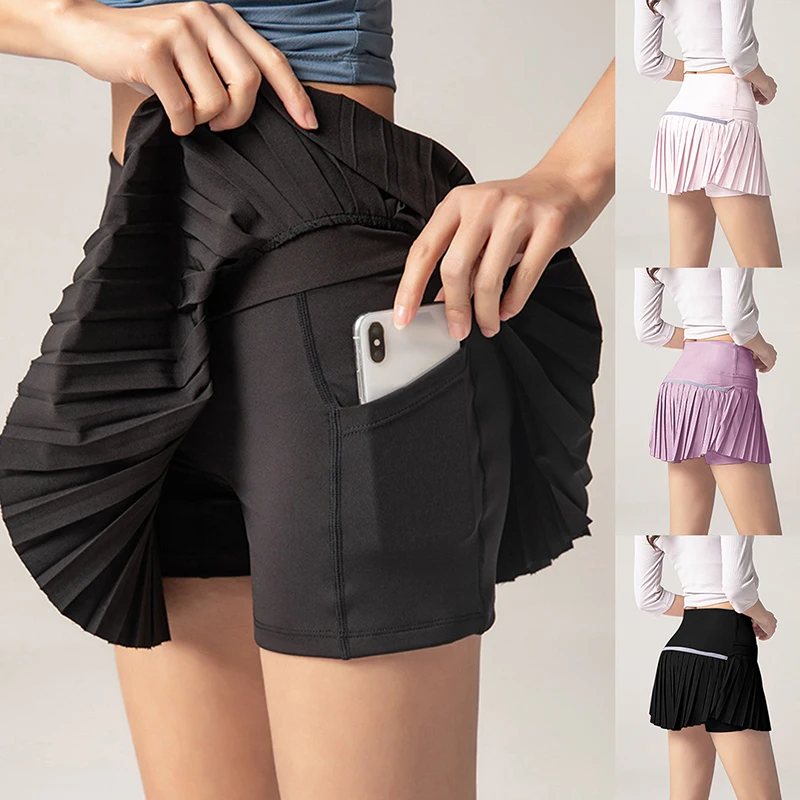 Short de sport et de fitness anti-exposition pour femme, culotte à séchage rapide, jupe courte respirante pour la course à pied, jupe de sport en