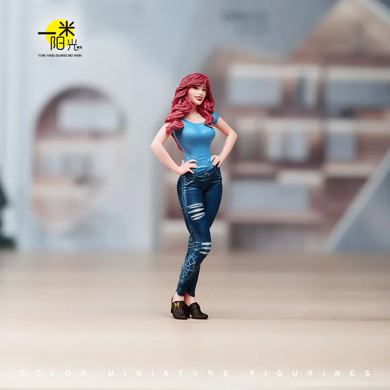 رسمت الوجه 1/18 1/24 أحمر طويل الشعر الجمال الدائمة نموذج لجسم ديوراما مصغرة مدينة شارع المشهد عرض التصوير الدعائم #2