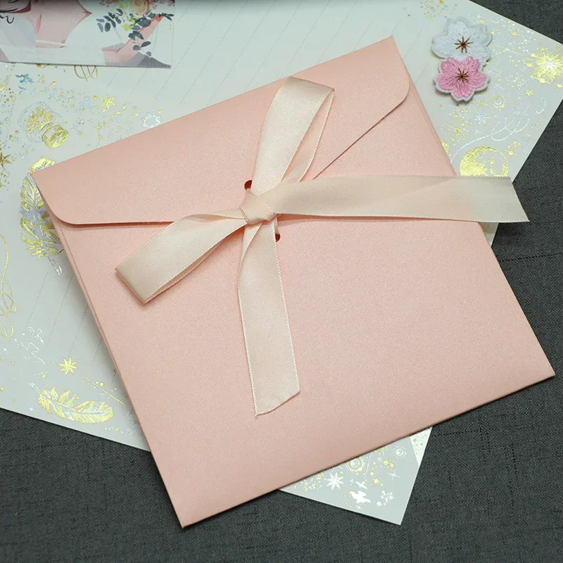 30pcs/lot Ribbon Envelope High-grade Pearl Paper Postcards 15x15cm Envelopes for Wedding Invitations Stationery Gift Packaging