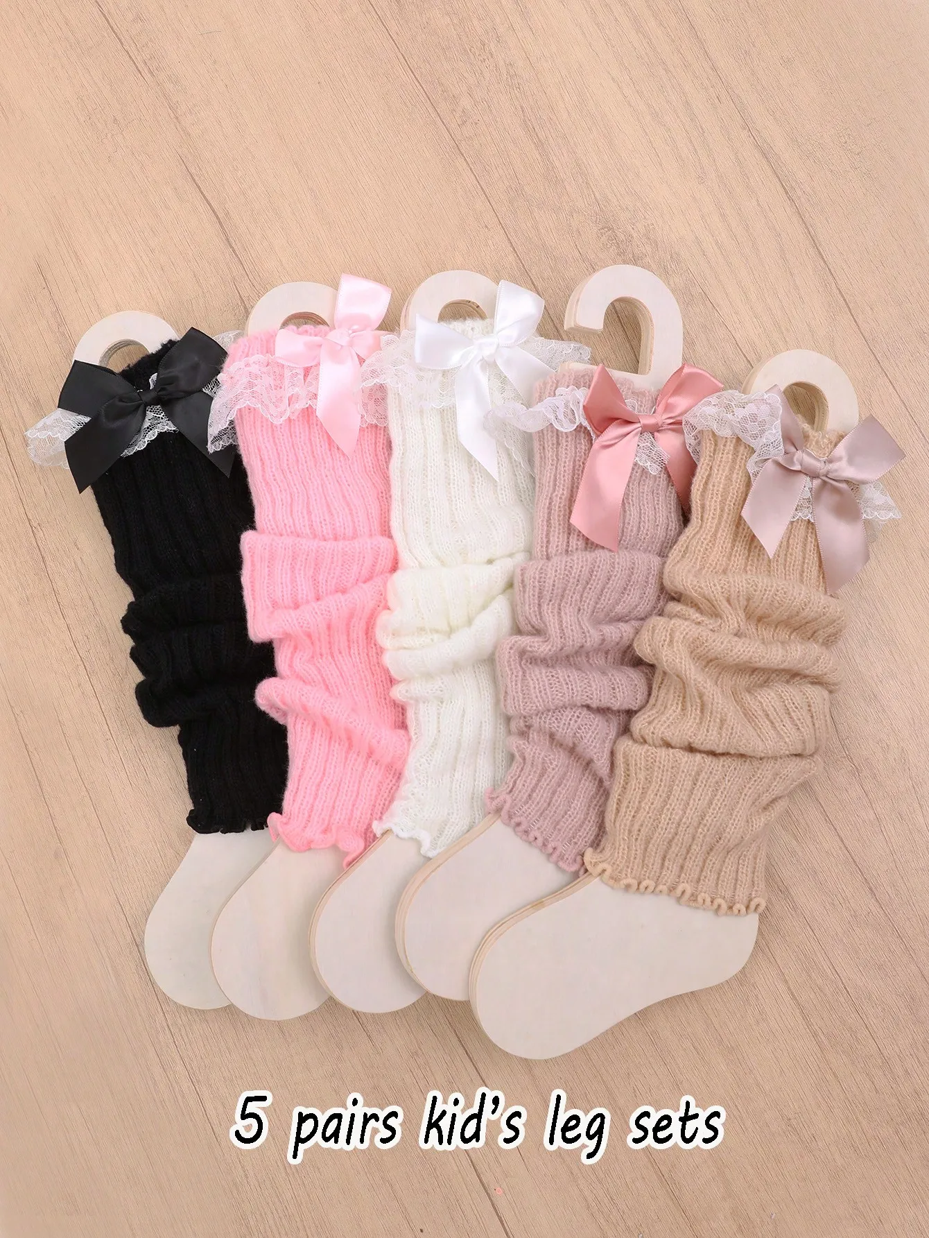 5 Pairs Girls Cute Lace Trim Bow Decor Leg Warmers, Sweet Lady Style, Suitable For Spring/Autumn Everyday Wear, Matching Knee Hi