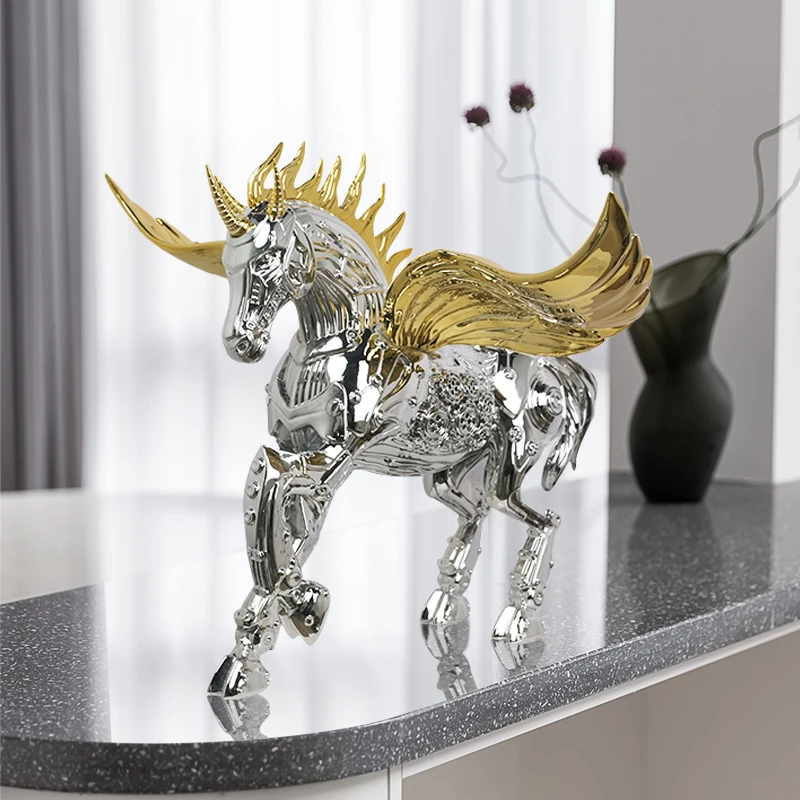 Creative Mechanical Flying Horse Sculpture Living Room Office Desk Of Decoration Unicorn Horse Crafts Ornaments