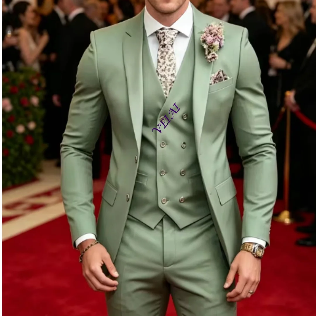 CustomizedSlim Fit Green Men's Wedding Tuxedos 3 Piece Set for Party Prom Fashion Men Suit for Special Occasions Formal Busienss