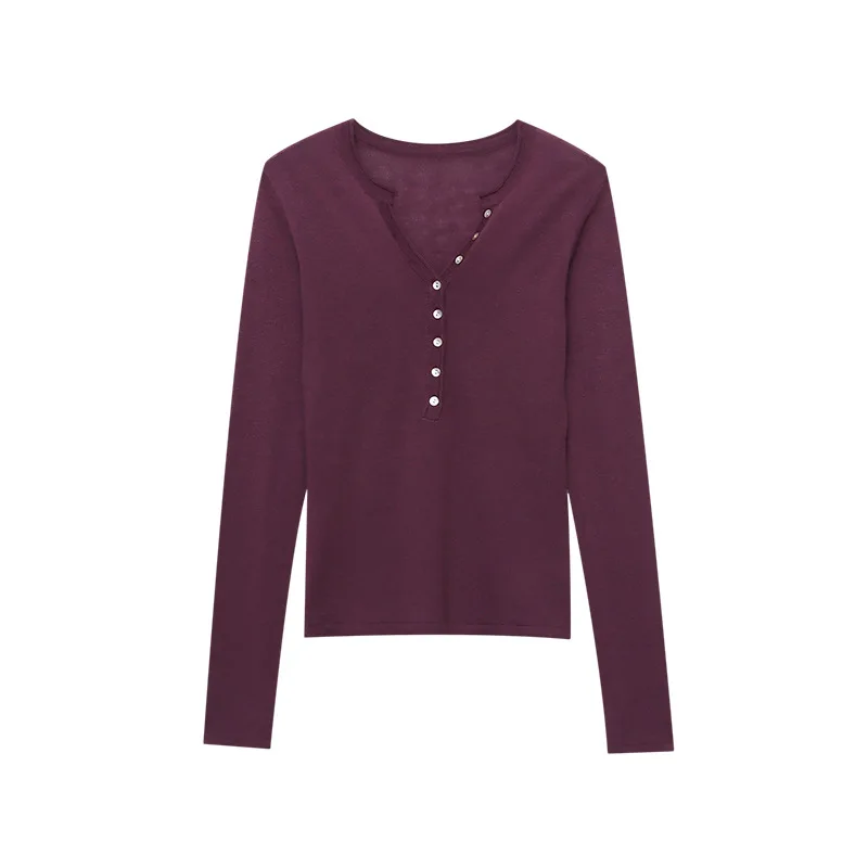 2025 Suéter de punto delgado y delgado con hombros delanteros y media tapeta con botones de moda Europa y América