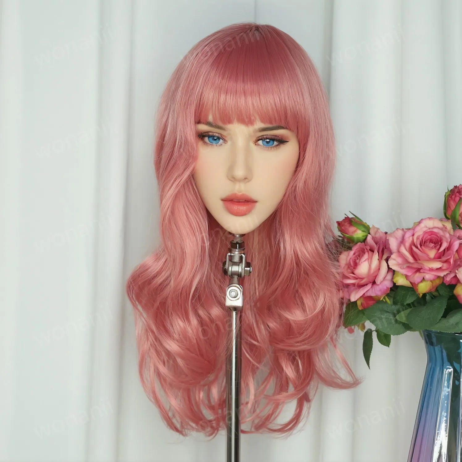 새로운 여성 머리 모델, 핑크색 가발, 성인 남성 장난감, 부드러운 질감, TPE 소재, 여성 머리 모방, 매우 멋진 여성 머리, 선물