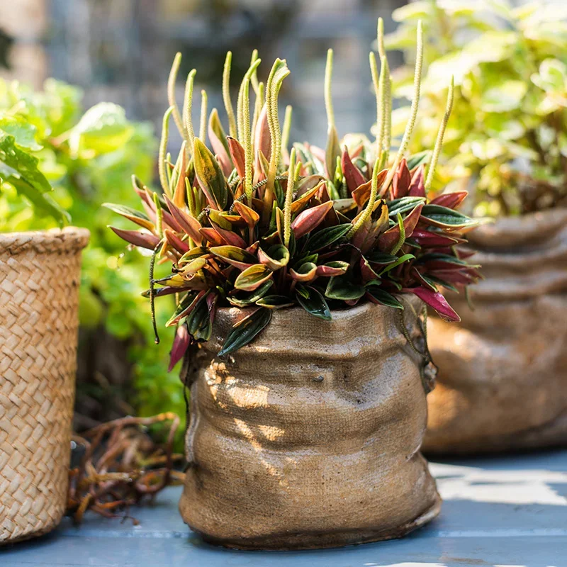 

Cement Flowerpot Basket Creative Retro Green Plant Linen Pocket Balcony Decor Courtyard Ornaments Nordic Style New Arrivals