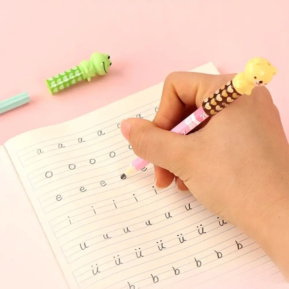 4Pcs Kawaii Pencil Protector Pencil Protective Cover Bear Frog Plastic Pencil Cap Building Block Pen Lid Prize Gifts