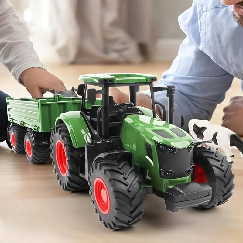 

Большой сельскохозяйственный трактор 16,5 дюймов/42 см с прицепом, реалистичный набор сельскохозяйственных тракторов, можно использовать в качестве Рождества, подарка на Хэллоуин