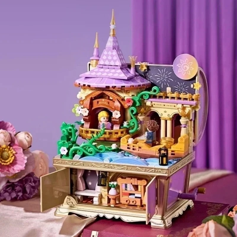 Storybrooke Series Building Blocks Music Treasure Chest Rapunzel Alice Assembled Toys Model Ornaments Collection Gift