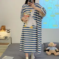 Plus Size 6XL 150KG Women Spring Long Sleeve Sleep Dress Sweet Plaid NightGowns Women Casual Nightwear