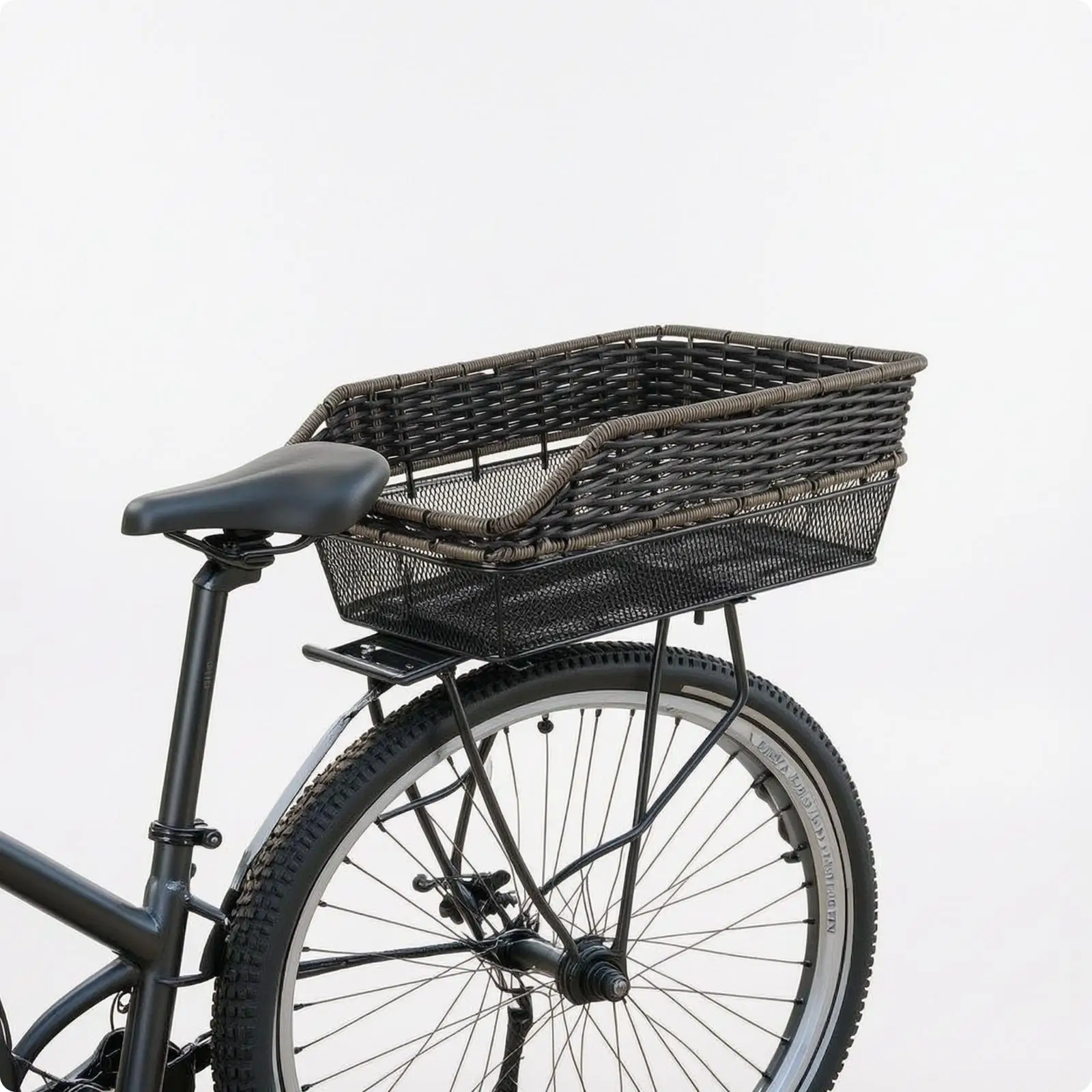 Bicycle Rear Cargo Basket Sturdy Iron Plastic Mesh Base Open Top for Daily Commuting and Grocery Runs
