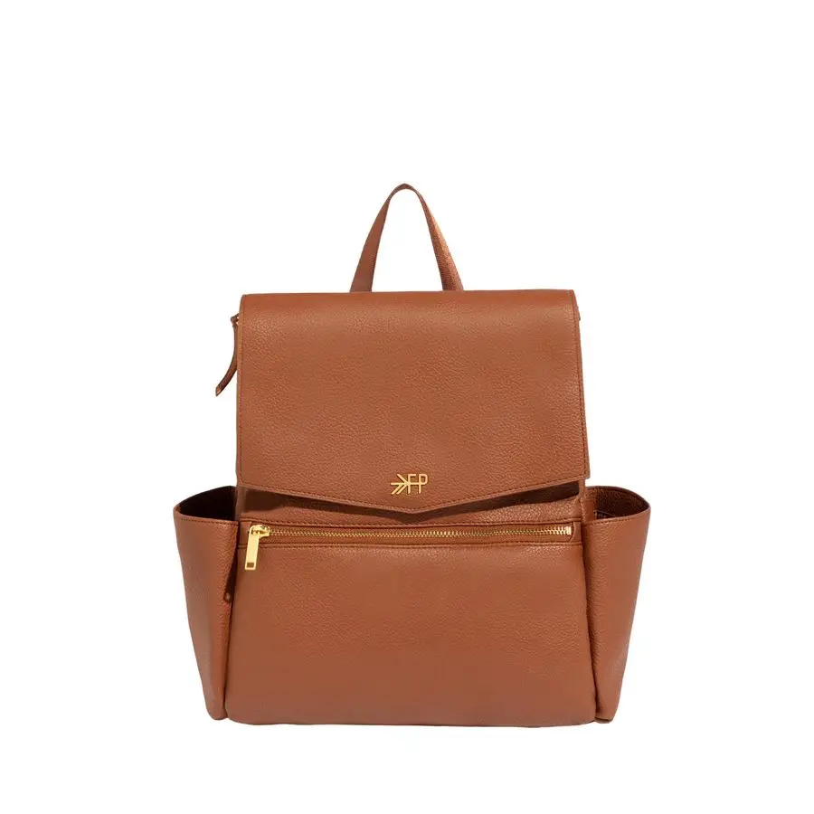 

Picked Mini Classic Diaper Bag Backpack, Wipeable Vegan Leather, 8 Pockets Total Cognac