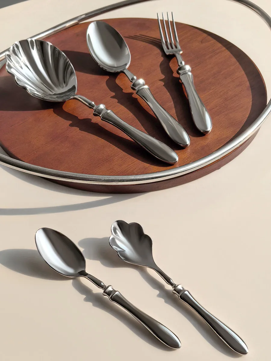 LIVETAI Roman Column Mirror Stainless Steel Cutlery Set Dinner Spoon Dessert Spoon Fruit Fork Home Kitchen