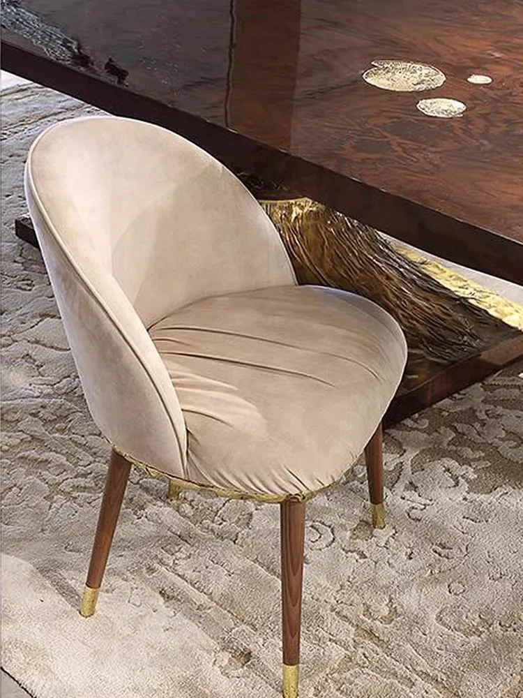 Italian light luxury solid wood dining clam shell dining  backrest fabric  makeup chair villa art dining