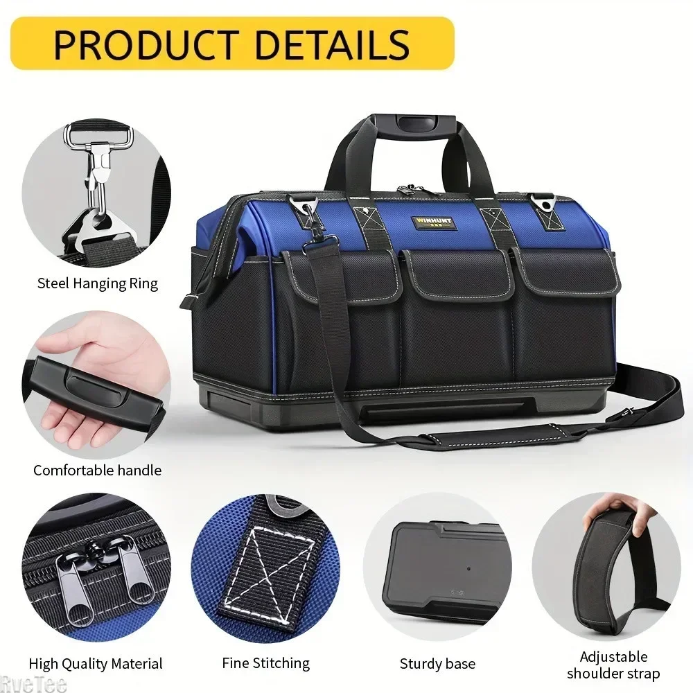 

Winhunt Multi-pockets Tool Bag Heavy Duty Thickened Oxford Plastic Bottom with Shoulder for Electrician Woodworker Tools Storage