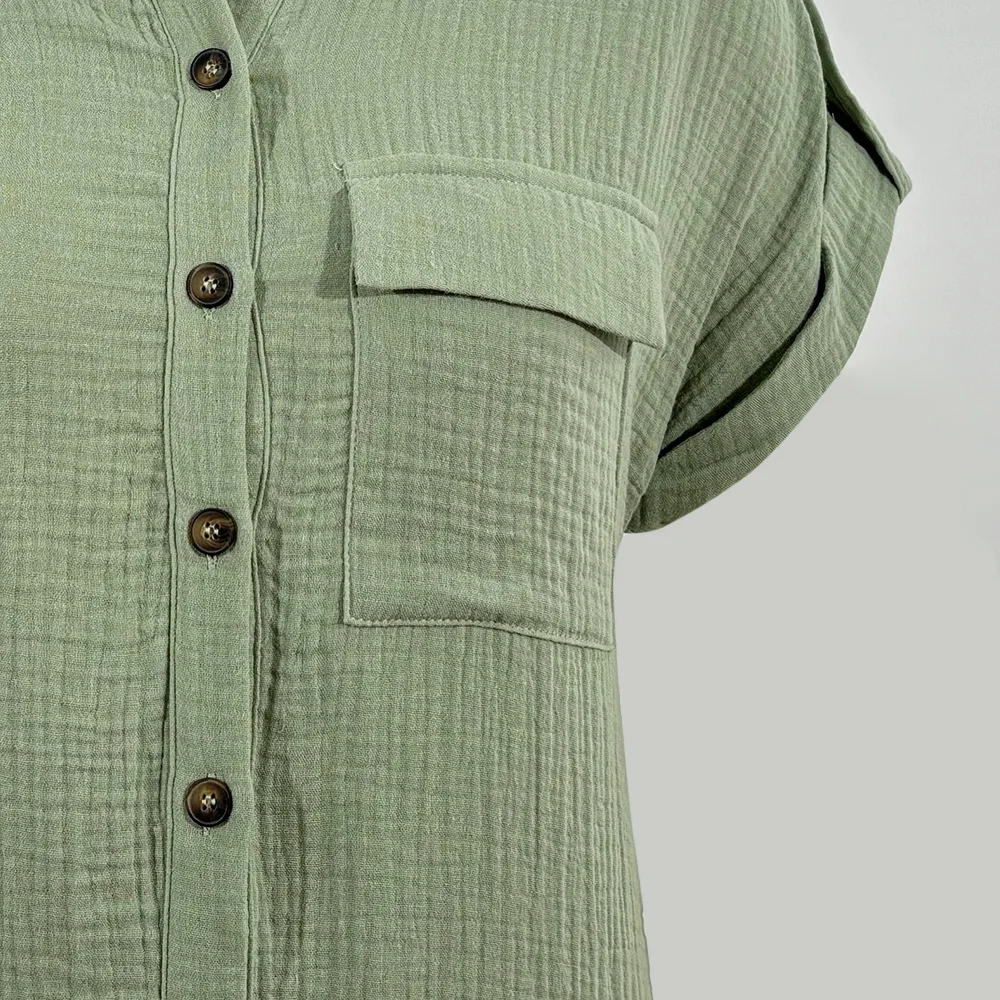 2025年夏 カジュアル 無地 半袖ワンピース シャツカラー ボタン留め ミニ丈 ベーシック Tシャツワンピース レディース