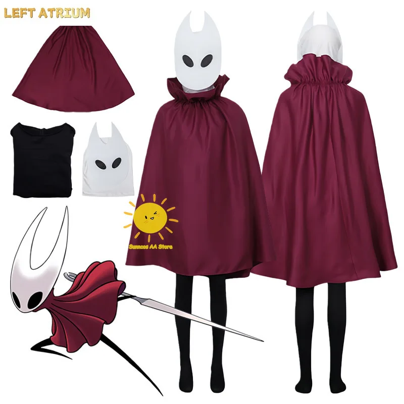 

Game Hornet Cosplay Hollow Knight Silksong Cosplay Costumes Maroon Cloak Jumpsuit Mask Hornet Suit Halloween Carnival Cos Unisex