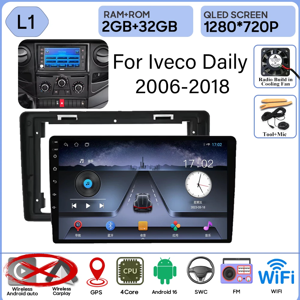 Android 16 Carplay Voor Iveco Daily 2006-2018 Video Autoradio GPS Navigatie Auto Monitor Autoradio Geen 2din Scherm GPS DVD Video