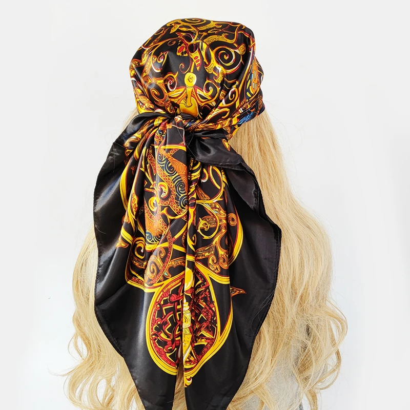 90*90cm Silk Scarf Women Print Hair Neck Square Office Ladies Shawl Bandanna Muslim Hijab Handkerchief Muffler Foulard female