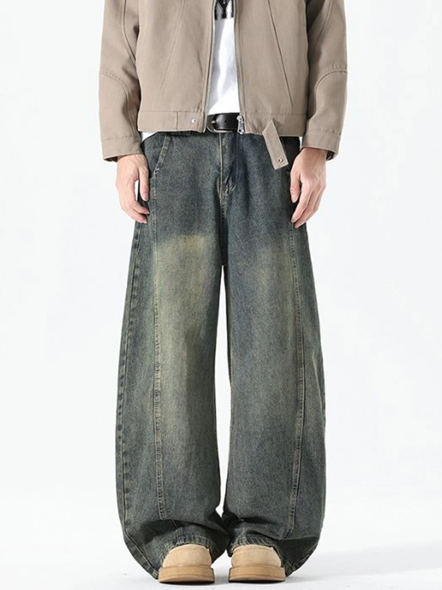 

American High Street Sle Men's Loose Wide Leg Jeans Knife Casual Trousers Autumn Straight Cut Loose Fit Denim Pants