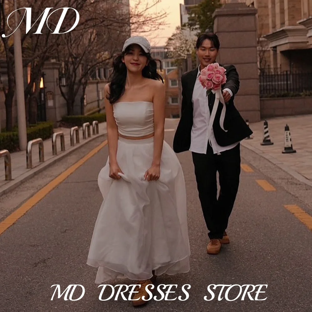 

MD Elegant 2PS Strapless A-line Wedding Dresses Organza Sleeveless Korea Photoshoot Bridal Gown Floor-Length Customized 2025