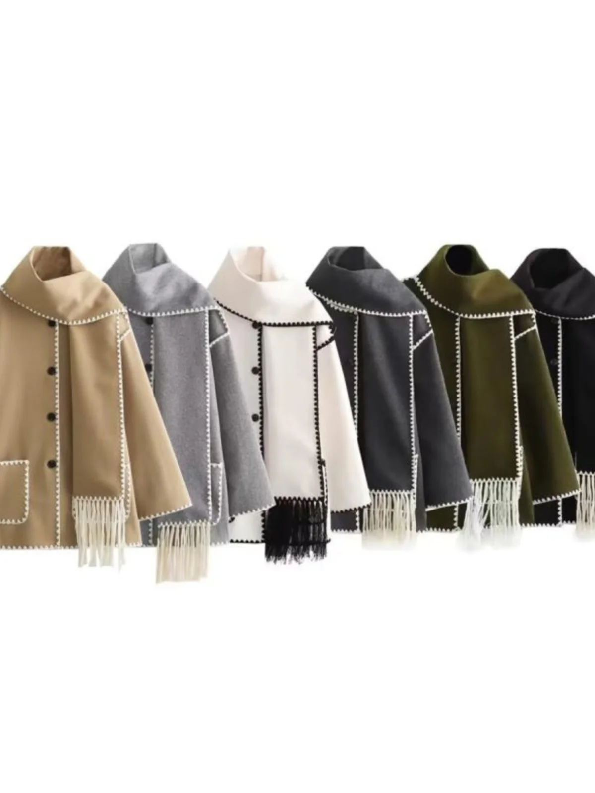 

Artistic Small Set Long Single Button Closure Design Scarf Tassel Woolen Coat Autumn Winter Blogger
