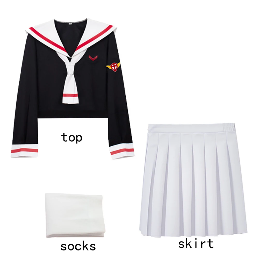 Kinomoto Sakura Cosplay Anime Karte Entführer Sakura Cosplay Kostüm Perücke Top Rock Schuluniform Halloween Kostüme für Frauen Männer