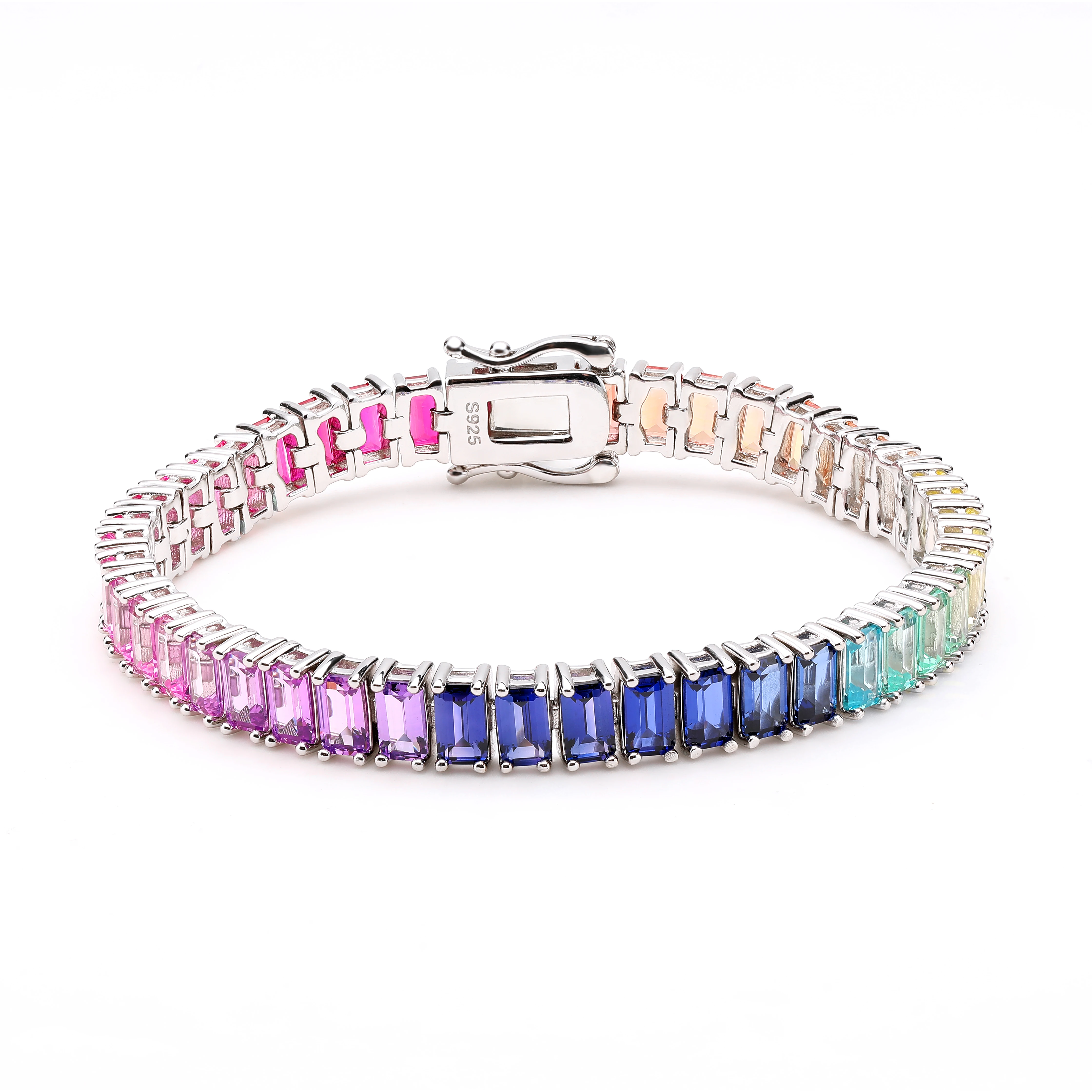 Eme Jewe One 5mm 100% Sapphire Rainbow Tennis Bracelet 925 Sterling Silver White Gold Plated For Women Daily Wear.