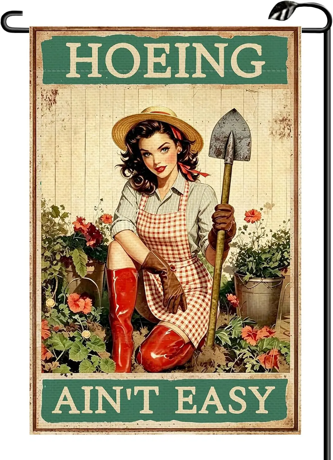 Funny Hoeing Ain't Easy Garden Flag 12x18 Inch Vertical Double Sided Spring Summer Vintage Gardening Small Flags Farmhou yyi