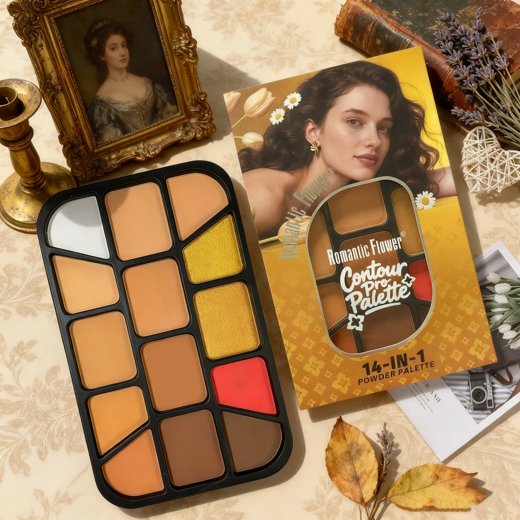 14-in-1 Highlighter Blush Contour Palette Waterproof Long-Lasting Facial Makeup Needs All Cover Fine Powder