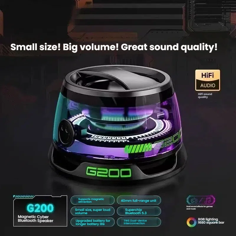 سمّاعات بلوتوث محمولة هيكات G200 RGB الإضاءة مكبر صوت مغناطيسي BT5.3 صندوق صوت صغير 7 ساعات تشغيل حامل هاتف #5
