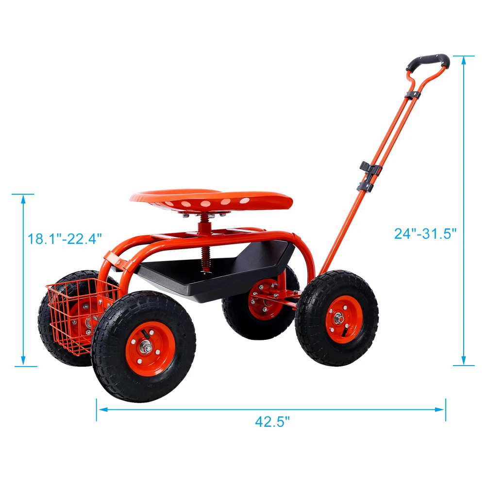 360 Degree Swivel Seat Steel Garden Cart Workseat Gardening Helper With Wheels Ergonomic Frame Easy Assembly Rolling Garden Cart